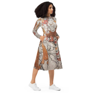 All-over print long sleeve midi dress "ErdeneZuu"